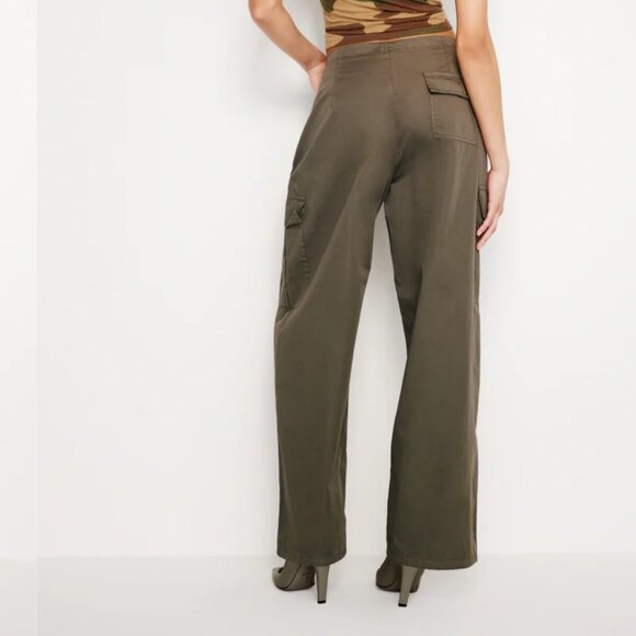 Good American Fatigue Green 100% Cotton Cargo Parachute Pants Sz 3 L NWT - Picture 2 of 16